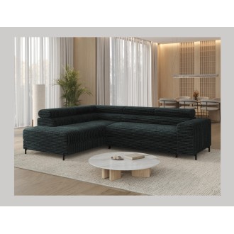 Canapé d'angle COLESIA convertible 5 places vert foncé velours côtelé – gauche – 274x200cm 