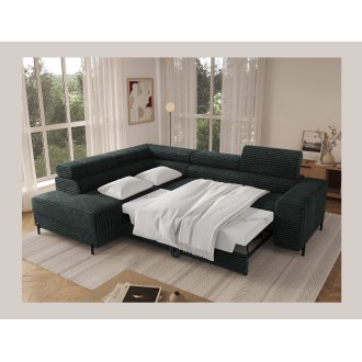 Canapé d'angle COLESIA convertible 5 places vert foncé velours côtelé – gauche – 274x200cm 