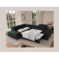 Canapé d'angle COLESIA convertible 5 places vert foncé velours côtelé – gauche – 274x200cm 
