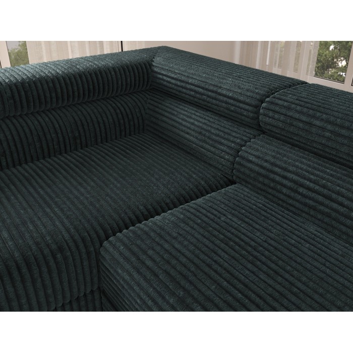 Canapé d'angle COLESIA convertible 5 places vert foncé velours côtelé – gauche – 274x200cm 