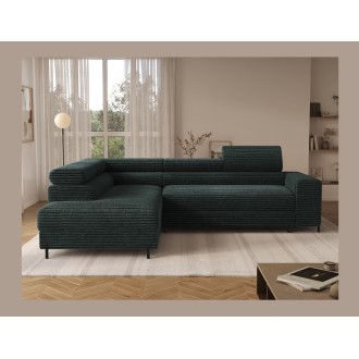 Canapé d'angle COLESIA convertible 5 places vert foncé velours côtelé – gauche – 274x200cm 