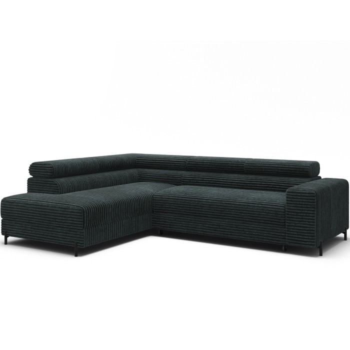 Canapé d'angle COLESIA convertible 5 places vert foncé velours côtelé – gauche – 274x200cm 