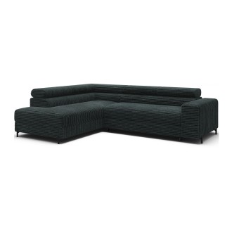 Canapé d'angle COLESIA convertible 5 places vert foncé velours côtelé – gauche – 274x200cm 