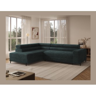 Canapé d'angle COLESIA convertible 5 places vert foncé velours côtelé – gauche – 274x200cm 