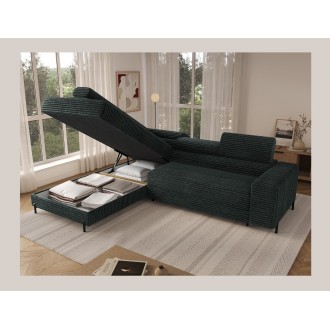 Canapé d'angle COLESIA convertible 5 places vert foncé velours côtelé – gauche – 274x200cm 