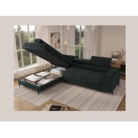 Canapé d'angle COLESIA convertible 5 places vert foncé velours côtelé – gauche – 274x200cm 