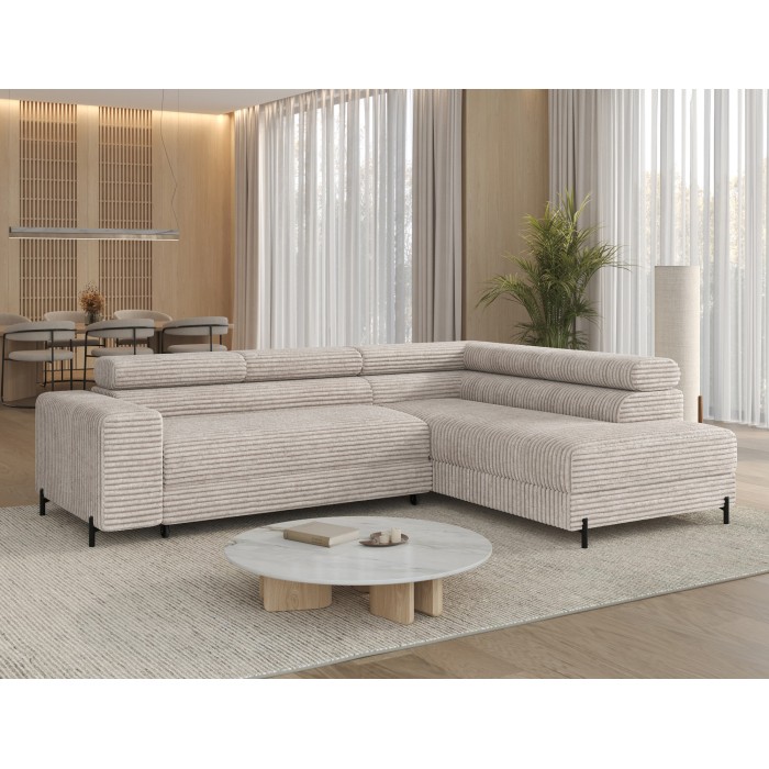 Canapé d'angle COLESIA convertible 5 places gris velours côtelé – droit – 274x200cm 