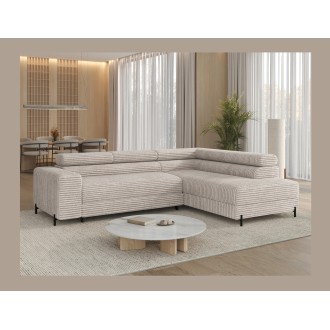 Canapé d'angle COLESIA convertible 5 places gris velours côtelé – droit – 274x200cm 