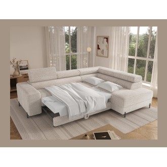 Canapé d'angle COLESIA convertible 5 places gris velours côtelé – droit – 274x200cm 