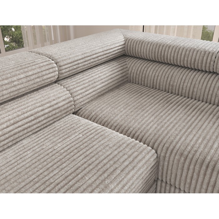 Canapé d'angle COLESIA convertible 5 places gris velours côtelé – droit – 274x200cm 