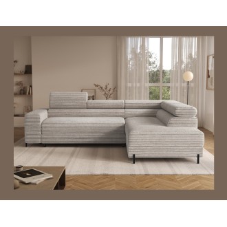 Canapé d'angle COLESIA convertible 5 places gris velours côtelé – droit – 274x200cm 