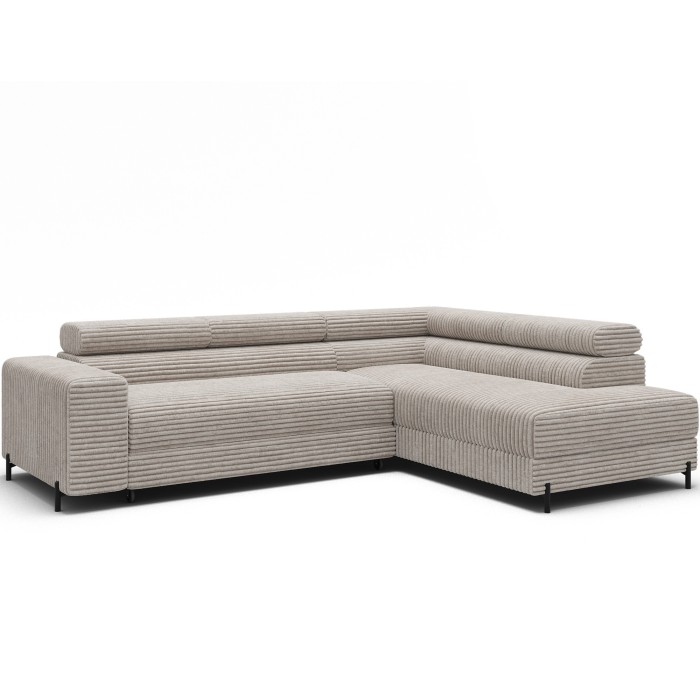 Canapé d'angle COLESIA convertible 5 places gris velours côtelé – droit – 274x200cm 