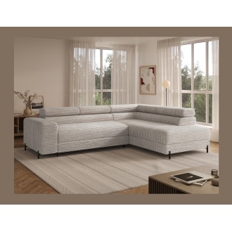 Canapé d'angle COLESIA convertible 5 places gris velours côtelé – droit – 274x200cm 
