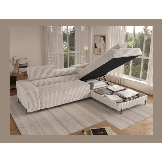 Canapé d'angle COLESIA convertible 5 places gris velours côtelé – droit – 274x200cm 