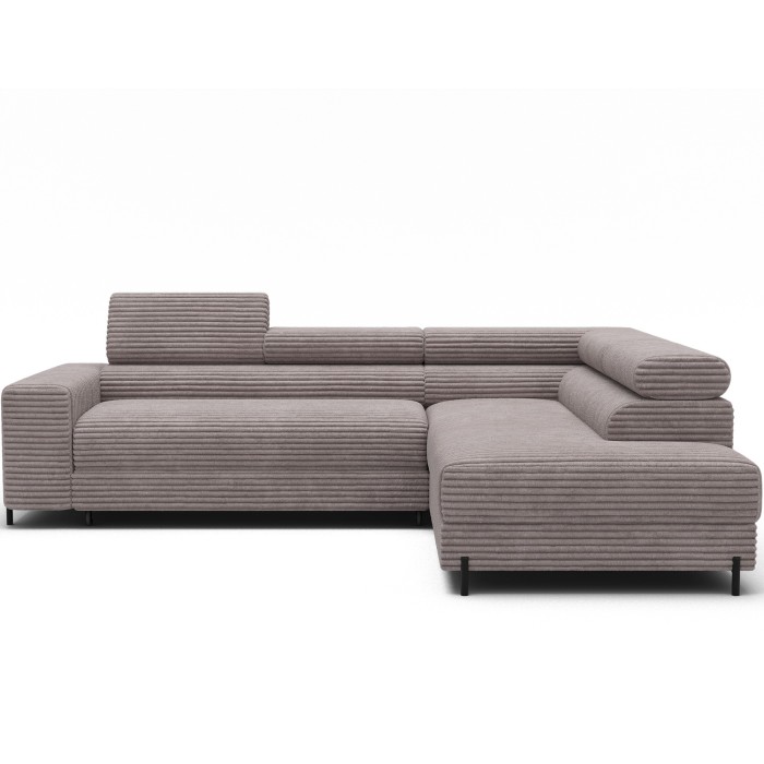 Canapé d'angle COLESIA convertible 5 places blanc crème velours côtelé – droit – 274x200cm 