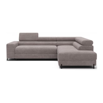 Canapé d'angle COLESIA convertible 5 places blanc crème velours côtelé – droit – 274x200cm 