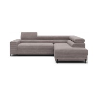 Canapé d'angle COLESIA convertible 5 places blanc crème velours côtelé – droit – 274x200cm 