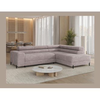 Canapé d'angle COLESIA convertible 5 places blanc crème velours côtelé – droit – 274x200cm 