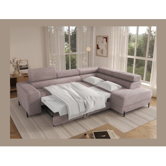 Canapé d'angle COLESIA convertible 5 places blanc crème velours côtelé – droit – 274x200cm 
