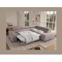 Canapé d'angle COLESIA convertible 5 places blanc crème velours côtelé – droit – 274x200cm 