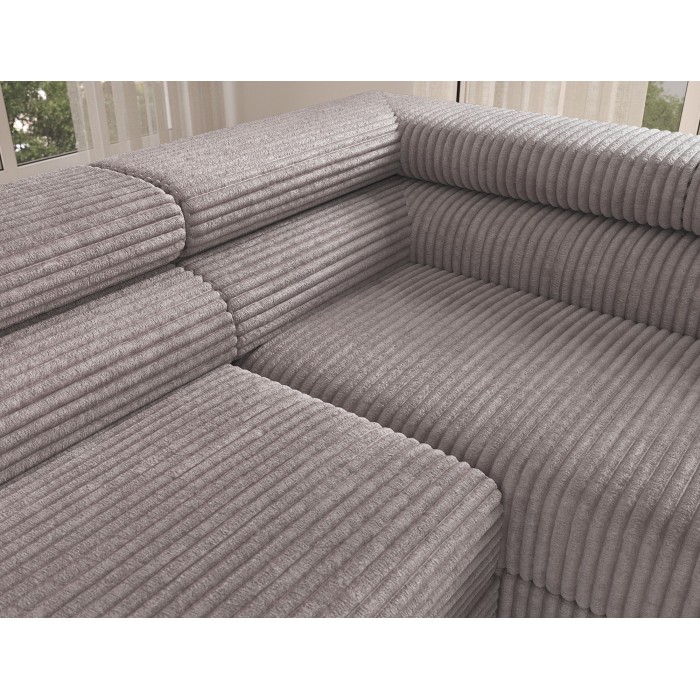 Canapé d'angle COLESIA convertible 5 places blanc crème velours côtelé – droit – 274x200cm 