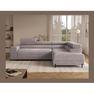 Canapé d'angle COLESIA convertible 5 places blanc crème velours côtelé – droit – 274x200cm 
