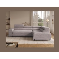 Canapé d'angle COLESIA convertible 5 places blanc crème velours côtelé – droit – 274x200cm 