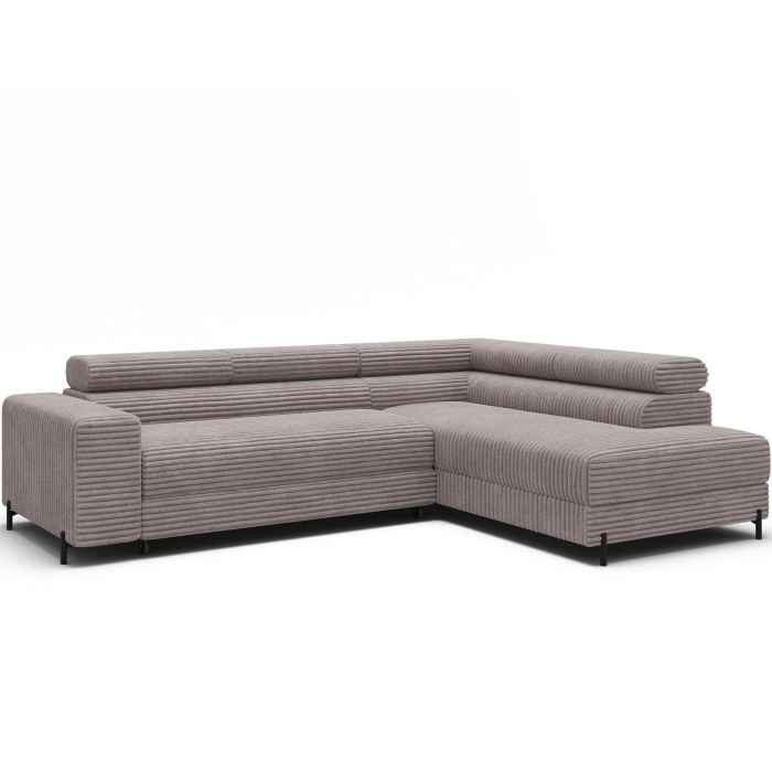 Canapé d'angle COLESIA convertible 5 places blanc crème velours côtelé – droit – 274x200cm 