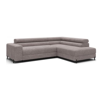 Canapé d'angle COLESIA convertible 5 places blanc crème velours côtelé – droit – 274x200cm 