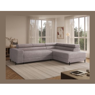 Canapé d'angle COLESIA convertible 5 places blanc crème velours côtelé – droit – 274x200cm 