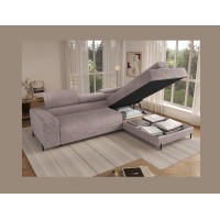 Canapé d'angle COLESIA convertible 5 places blanc crème velours côtelé – droit – 274x200cm 