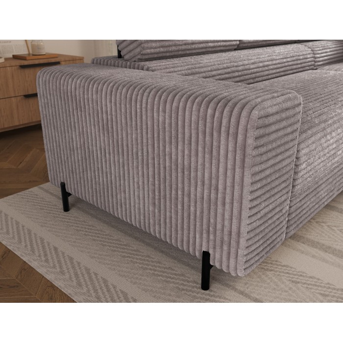 Canapé d'angle COLESIA convertible 5 places blanc crème velours côtelé – droit – 274x200cm 