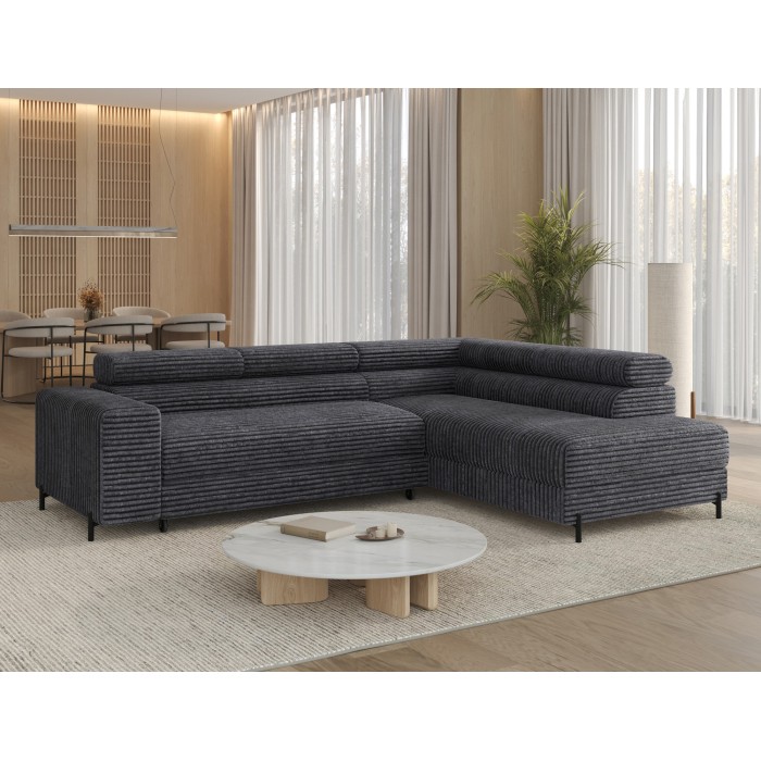 Canapé d'angle COLESIA convertible 5 places brun clair velours côtelé – droit – 274x200cm 