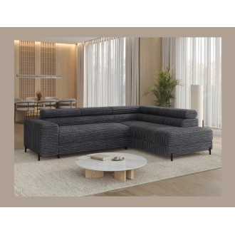 Canapé d'angle COLESIA convertible 5 places brun clair velours côtelé – droit – 274x200cm 
