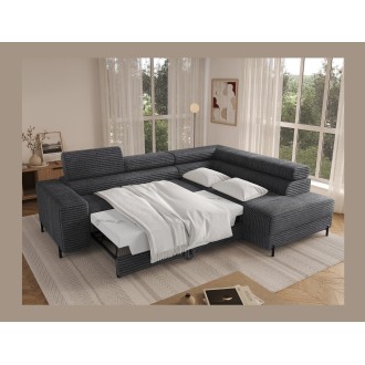Canapé d'angle COLESIA convertible 5 places brun clair velours côtelé – droit – 274x200cm 