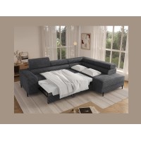 Canapé d'angle COLESIA convertible 5 places brun clair velours côtelé – droit – 274x200cm 