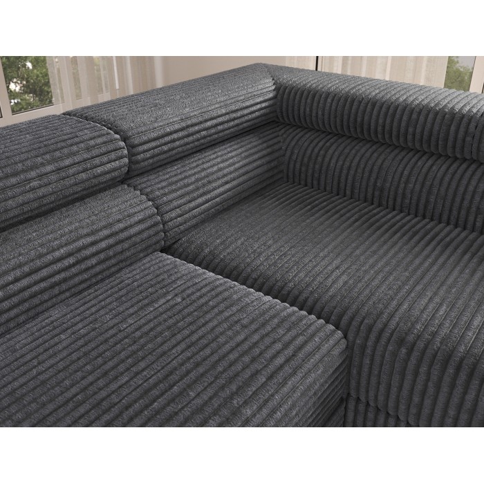 Canapé d'angle COLESIA convertible 5 places brun clair velours côtelé – droit – 274x200cm 