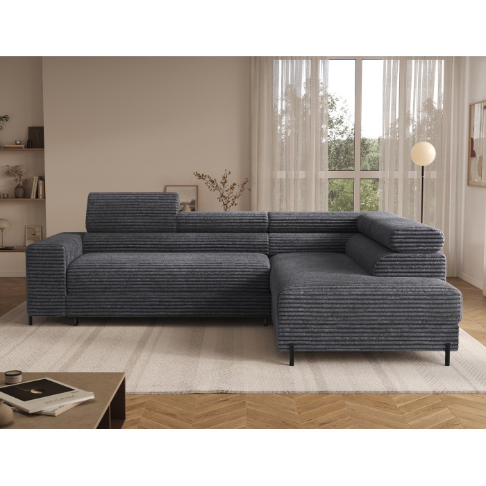 Canapé d'angle COLESIA convertible 5 places brun clair velours côtelé – droit – 274x200cm 