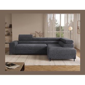Canapé d'angle COLESIA convertible 5 places brun clair velours côtelé – droit – 274x200cm 