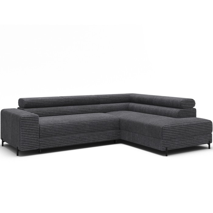 Canapé d'angle COLESIA convertible 5 places brun clair velours côtelé – droit – 274x200cm 