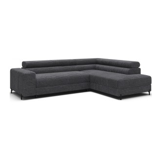 Canapé d'angle COLESIA convertible 5 places brun clair velours côtelé – droit – 274x200cm 