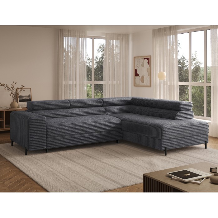 Canapé d'angle COLESIA convertible 5 places brun clair velours côtelé – droit – 274x200cm 