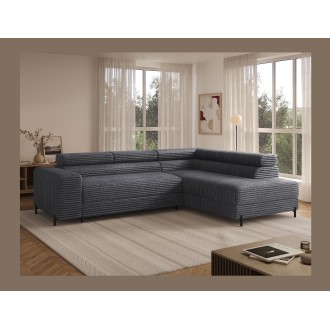 Canapé d'angle COLESIA convertible 5 places brun clair velours côtelé – droit – 274x200cm 