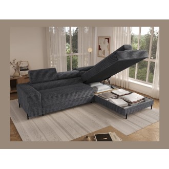 Canapé d'angle COLESIA convertible 5 places brun clair velours côtelé – droit – 274x200cm 