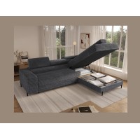 Canapé d'angle COLESIA convertible 5 places brun clair velours côtelé – droit – 274x200cm 