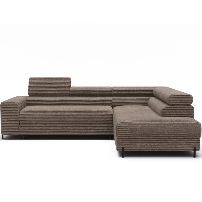 Canapé d'angle COLESIA convertible 5 places beige velours côtelé – droit – 274x200cm 