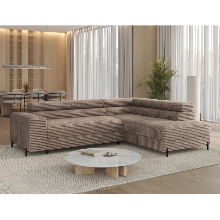 Canapé d'angle COLESIA convertible 5 places beige velours côtelé – droit – 274x200cm 
