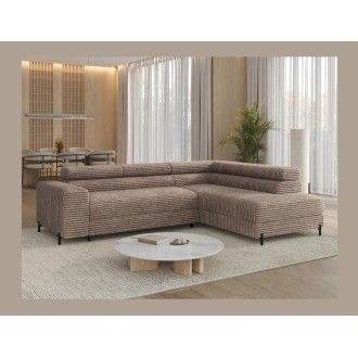 Canapé d'angle COLESIA convertible 5 places beige velours côtelé – droit – 274x200cm 