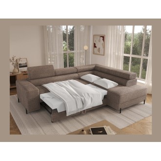 Canapé d'angle COLESIA convertible 5 places beige velours côtelé – droit – 274x200cm 