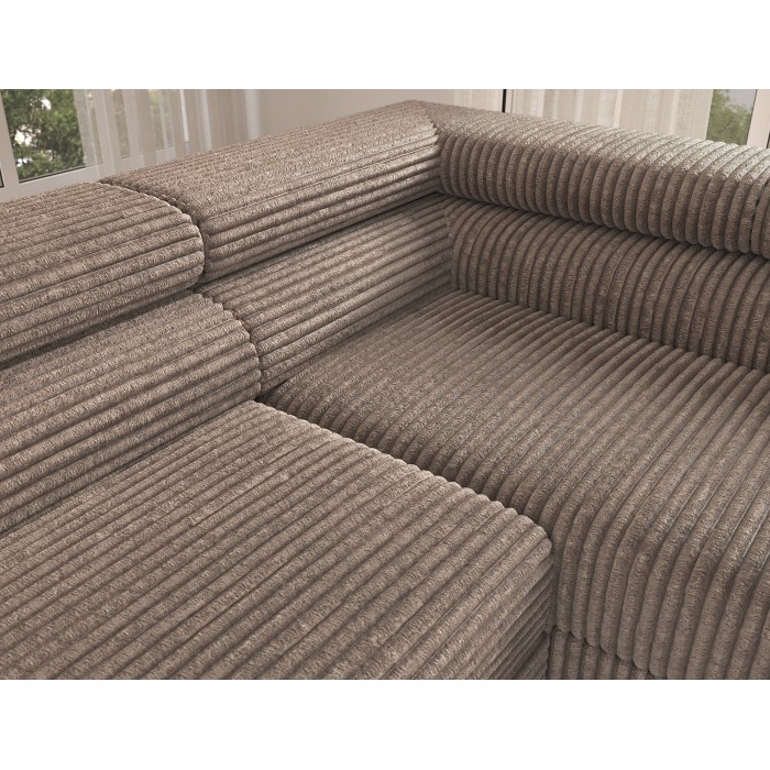 Canapé d'angle COLESIA convertible 5 places beige velours côtelé – droit – 274x200cm 